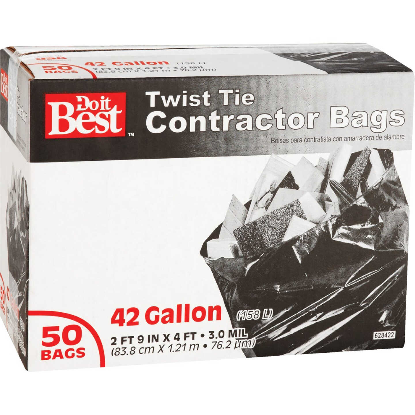 Do it 42 Gal Flap Tie Contractor Black Trash Bags, 20 ct